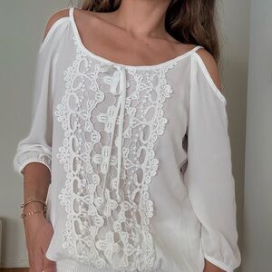 Elegant White Lace Cold Shoulder Top